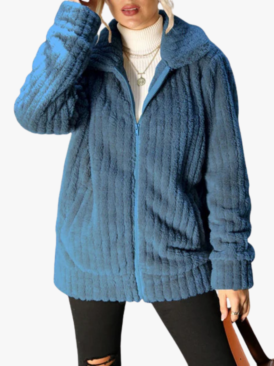 Manteau Femme En Peluche Doux Avec Fermeture Zippée