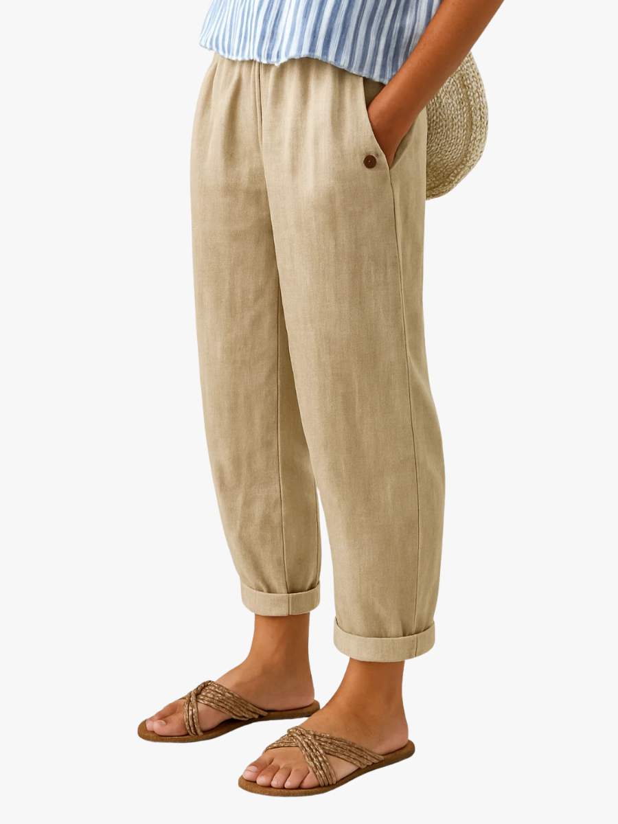 Pantalon en lin mélangé à coupe fuselée pour femme