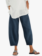 Pantalon crop en coton à taille élastique pour femme
