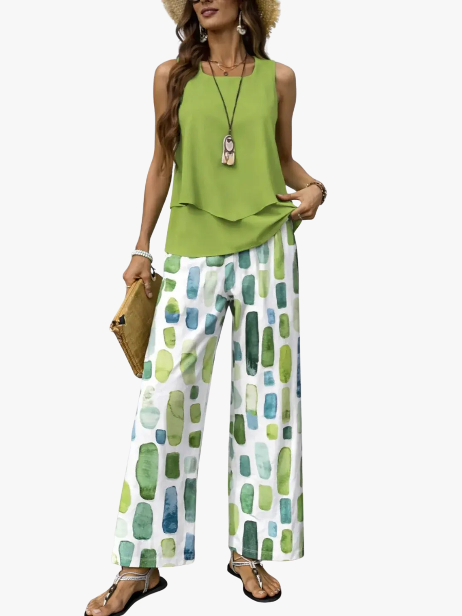 Ensemble d'été fluide à pantalon imprimé pour femme