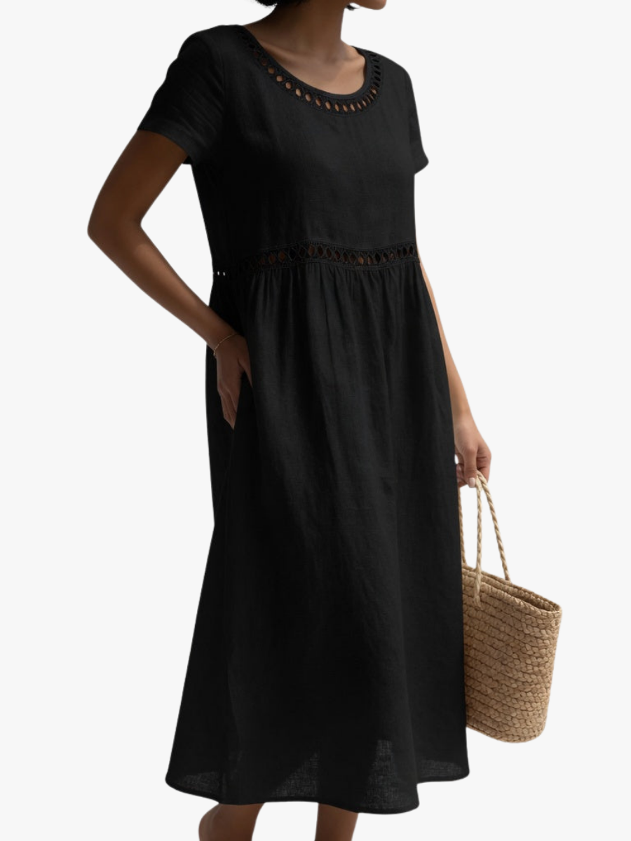 Robe en coton brodée à coupe empire pour femme