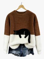 Pull Femme En Coton À Imprimé Chat Et Coupe Ample