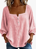 Blouse en lin mélangé à encolure carrée pour femme