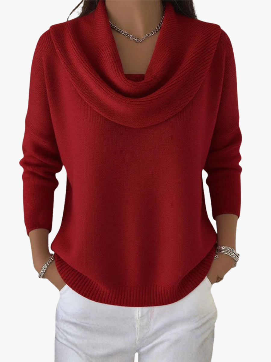 Pull Femme En Coton À Col Élégant Et Tombé Fluide