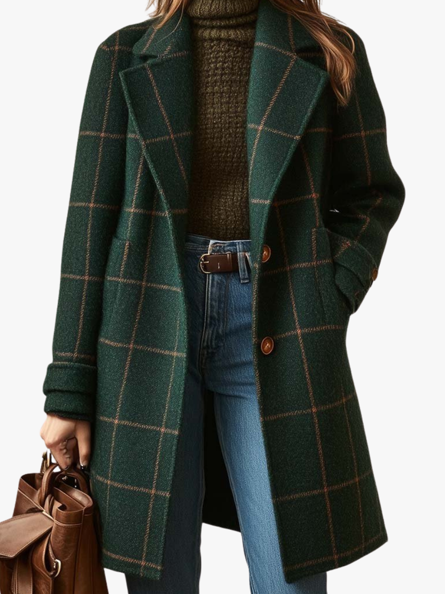 Manteau Femme À Carreaux Col Cranté Et Coupe Droite