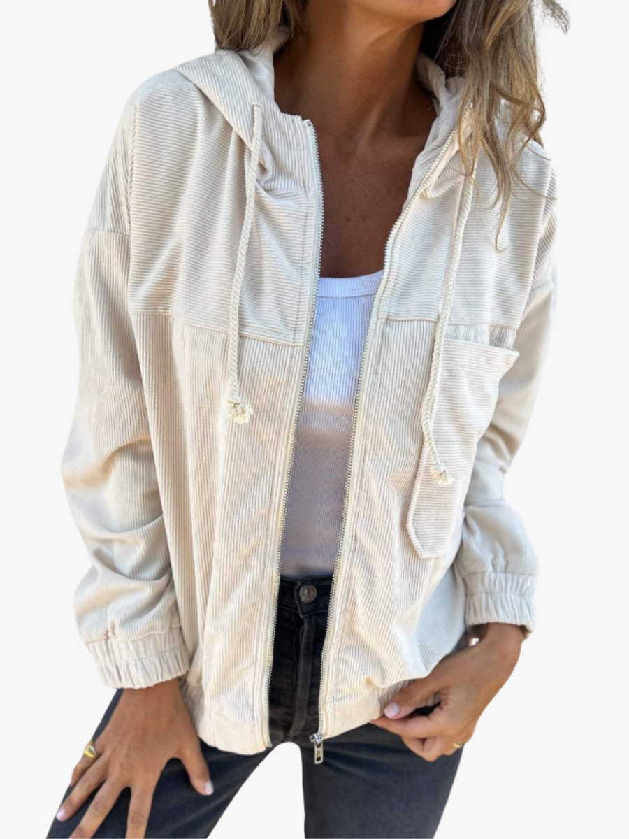 Veste Femme En Velours Côtelé À Capuche Et Zip