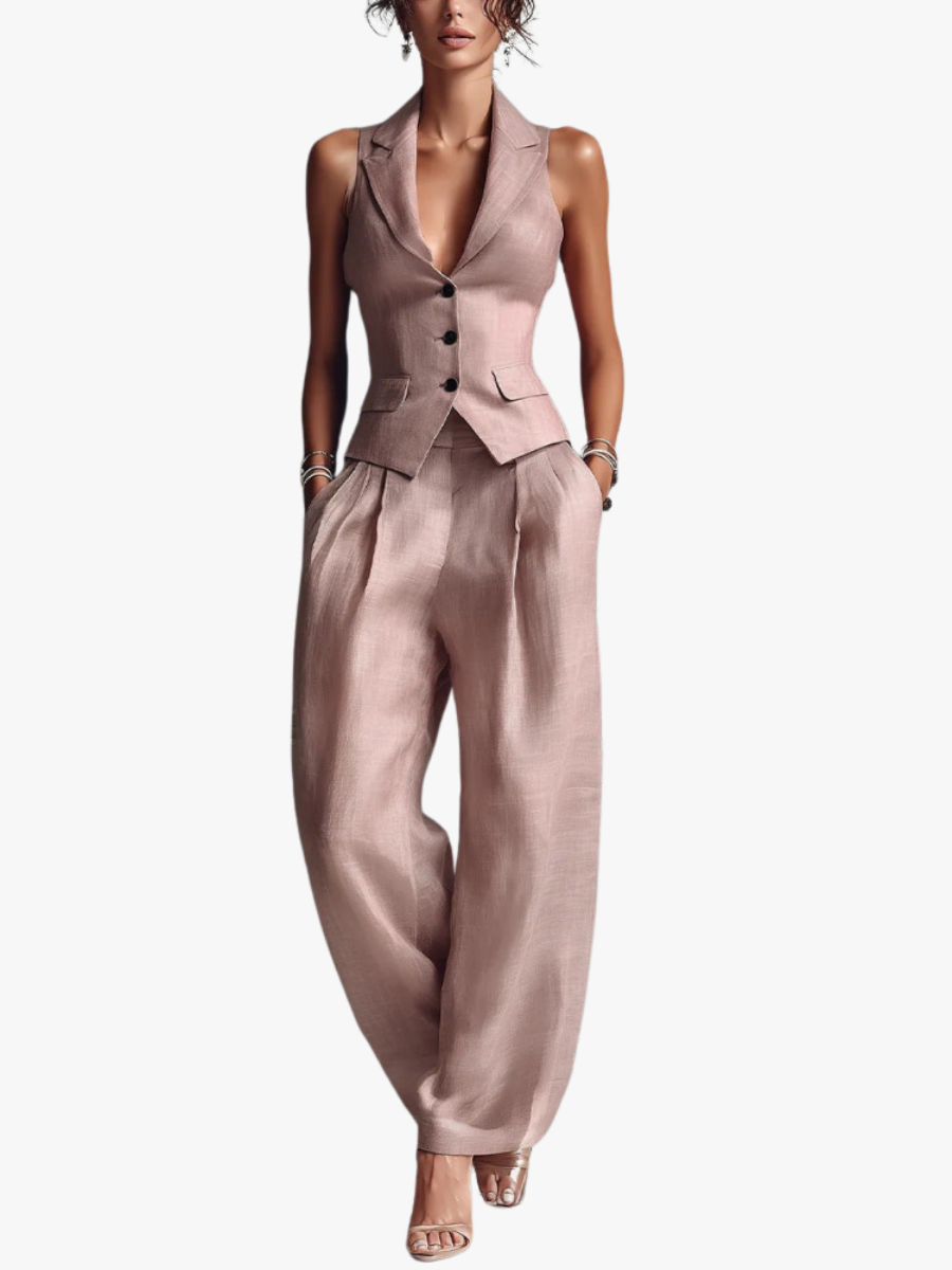 Ensemble deux pièces raffiné à col en V pour femme