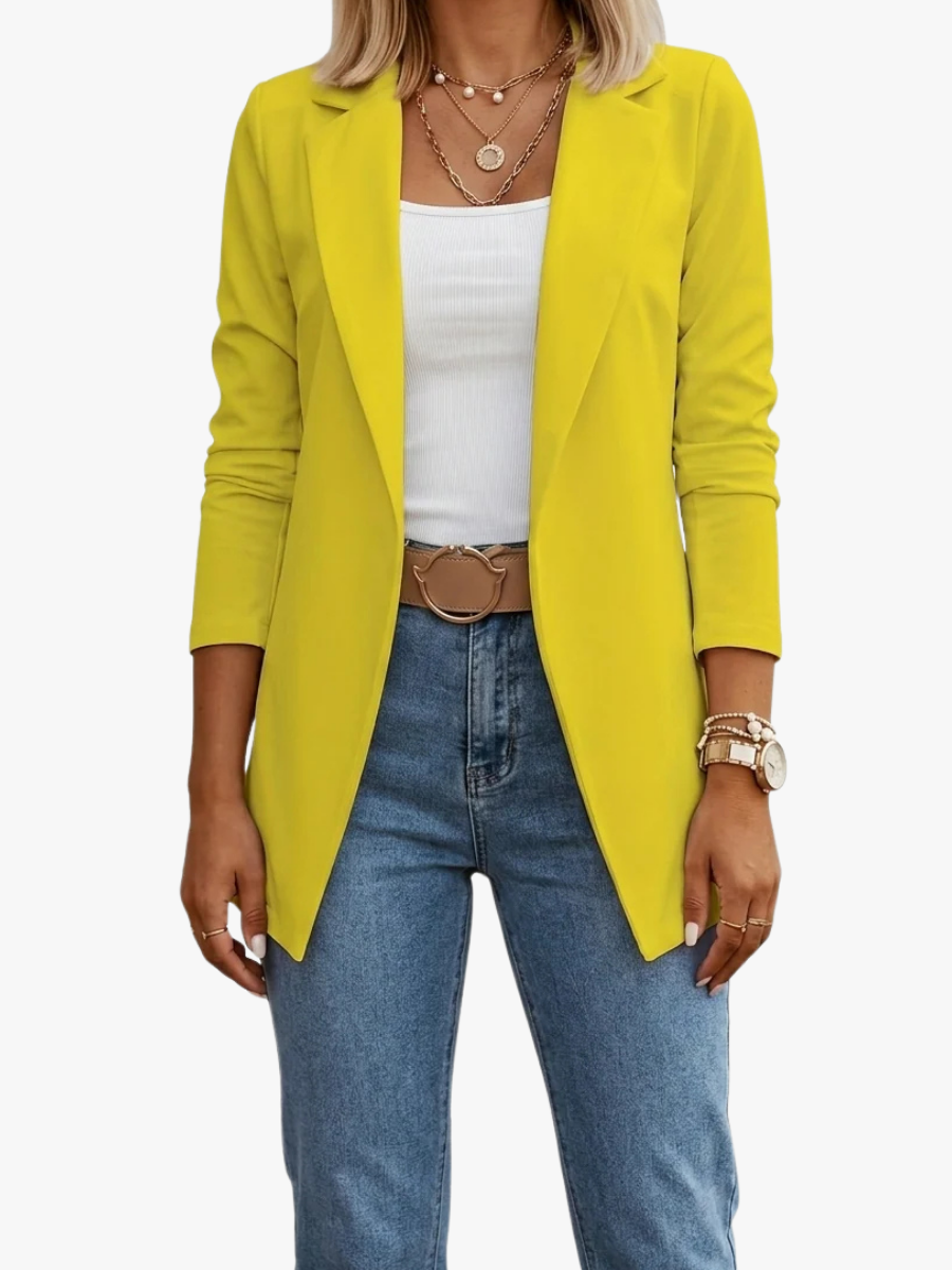 Blazer Femme Drapé Devant Ouvert Et Col À Revers