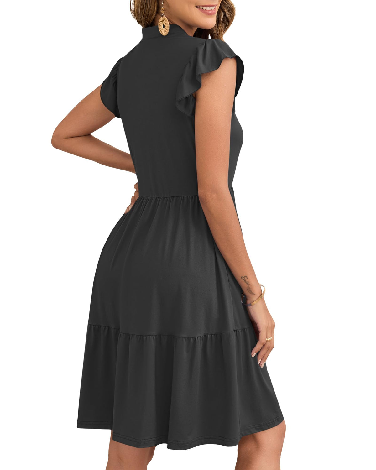 Robe Courte Femme À Volants Taille Élastique Et Poches