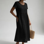 Robe en coton brodée à coupe empire pour femme