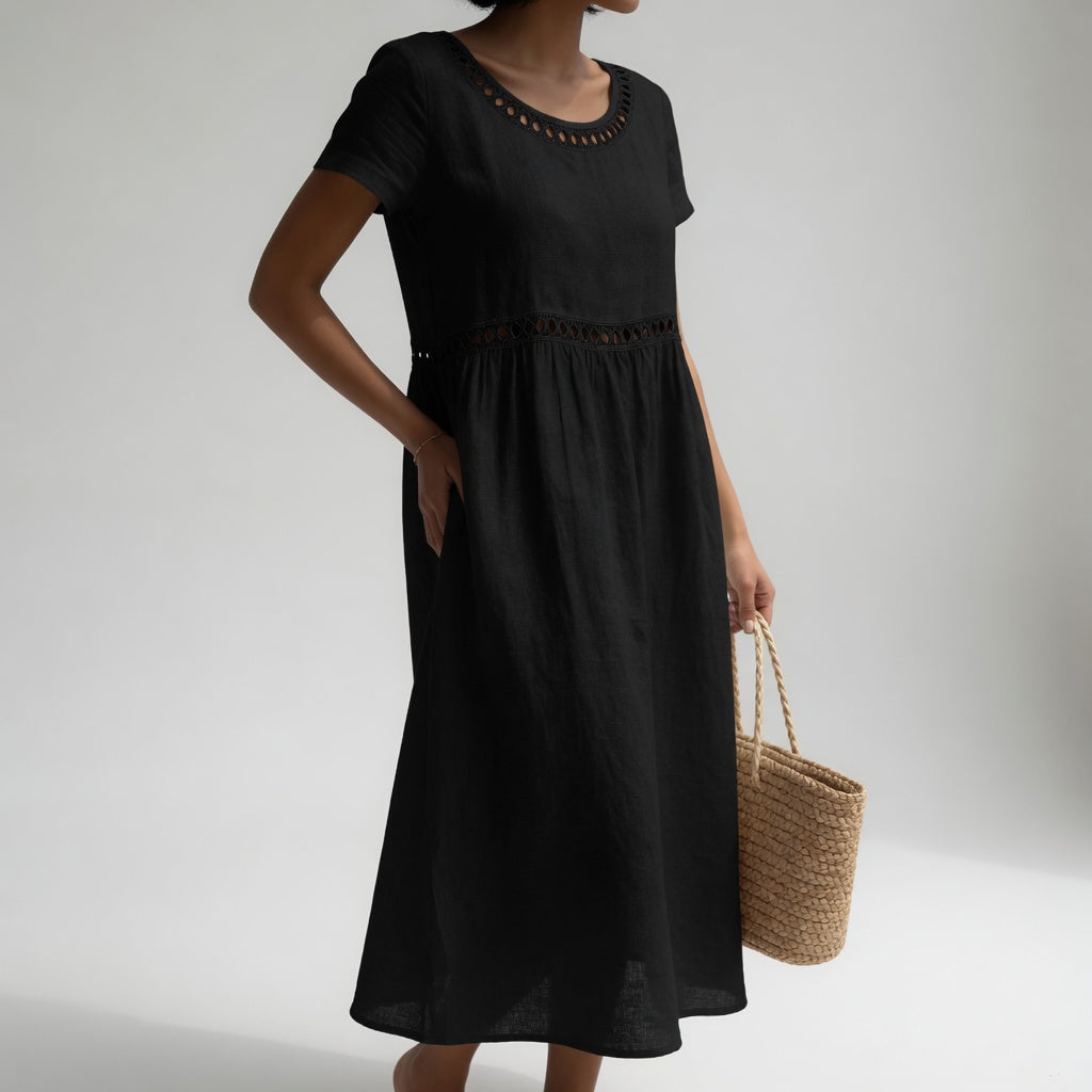 Robe en coton brodée à coupe empire pour femme