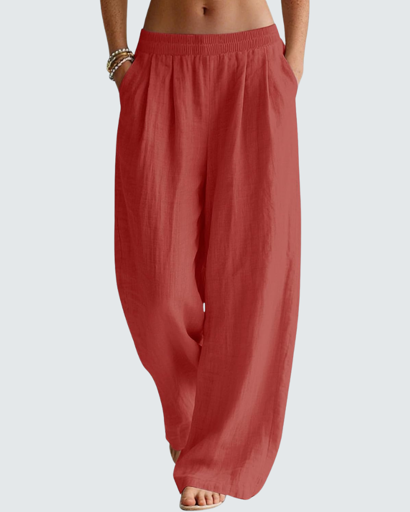 Pantalon Large Femme En Lin Et Coton Taille Élastique