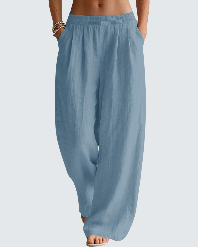 Pantalon Large Femme En Lin Et Coton Taille Élastique