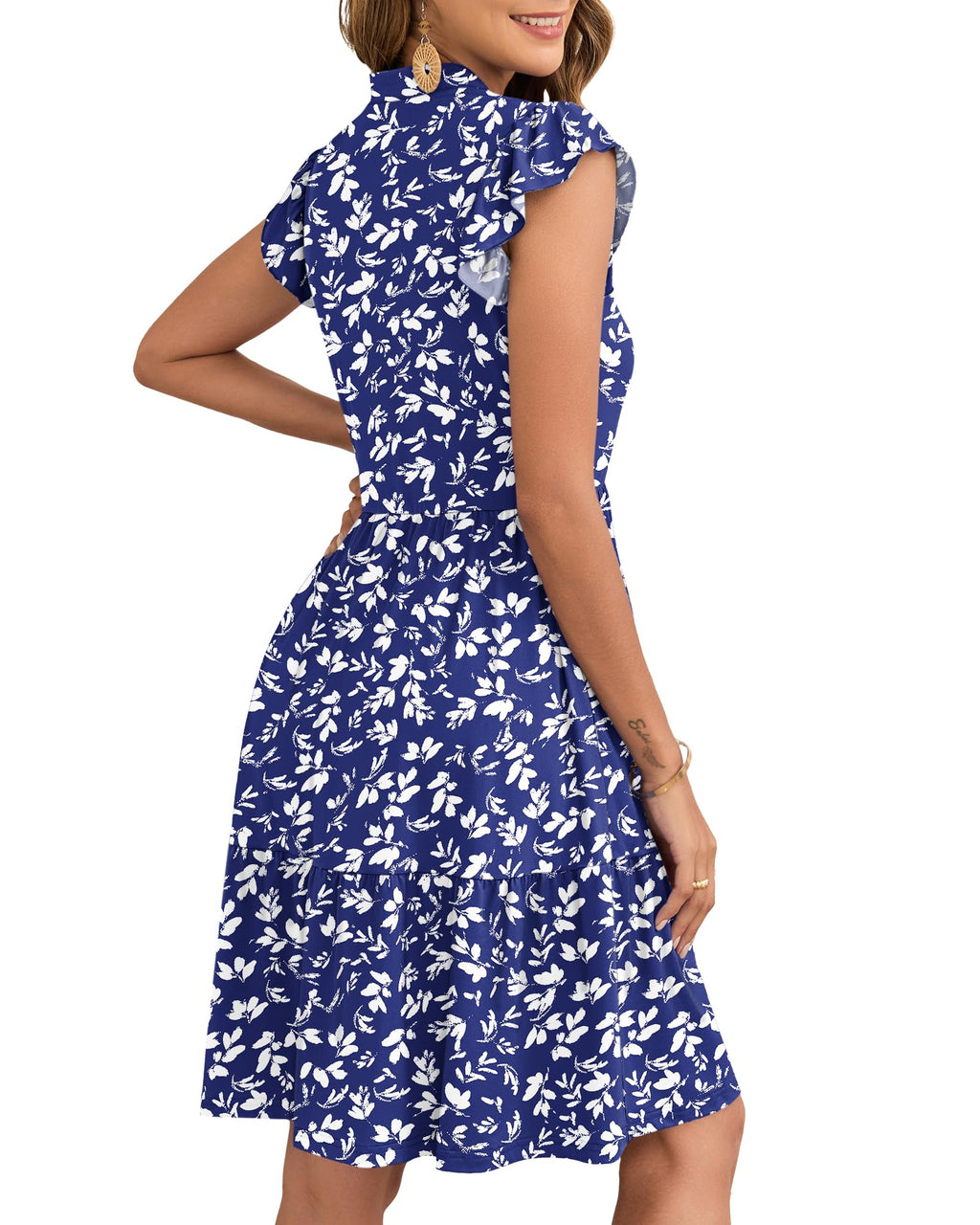 Robe Courte Femme À Volants Taille Élastique Et Poches