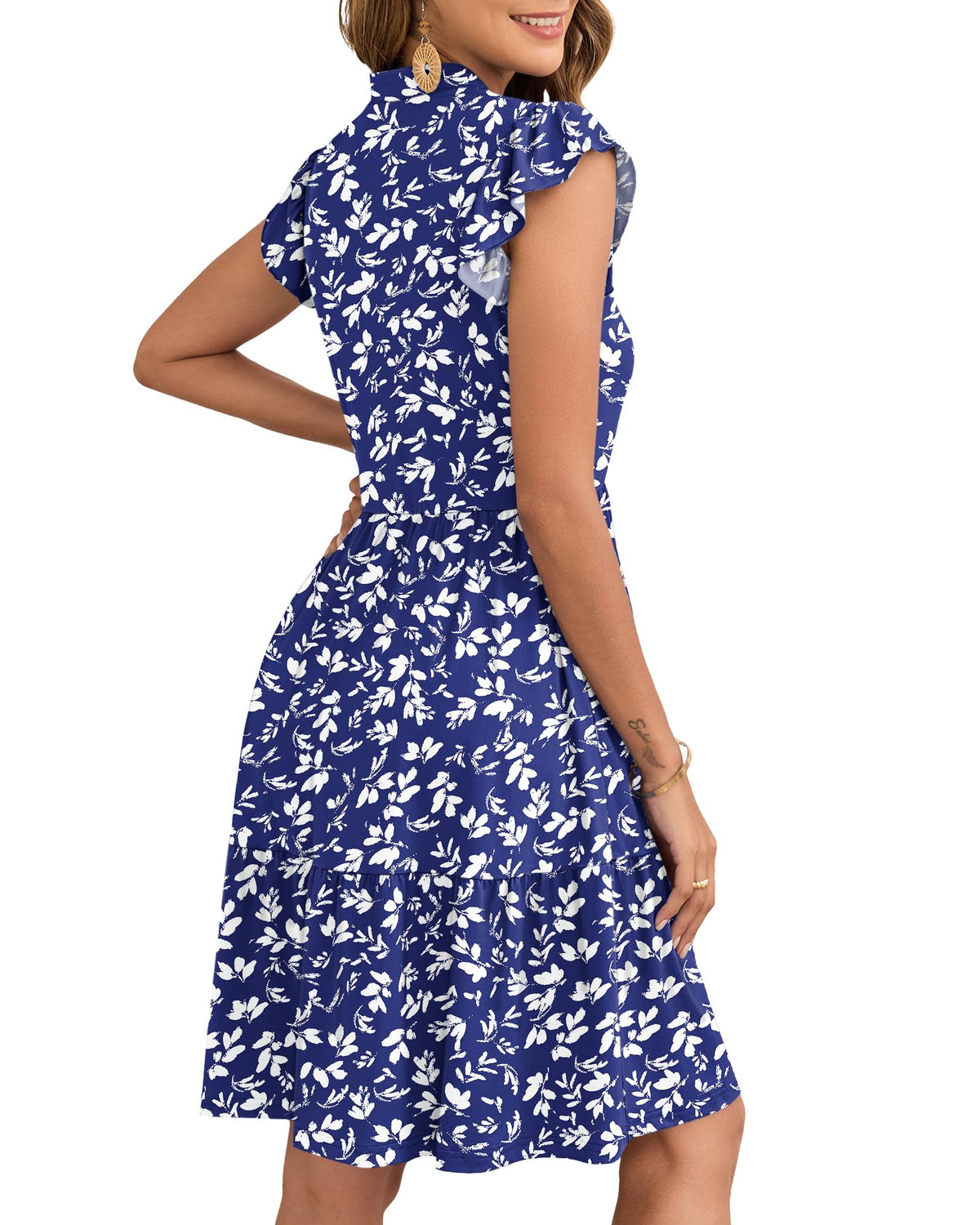 Robe Courte Femme À Volants Taille Élastique Et Poches