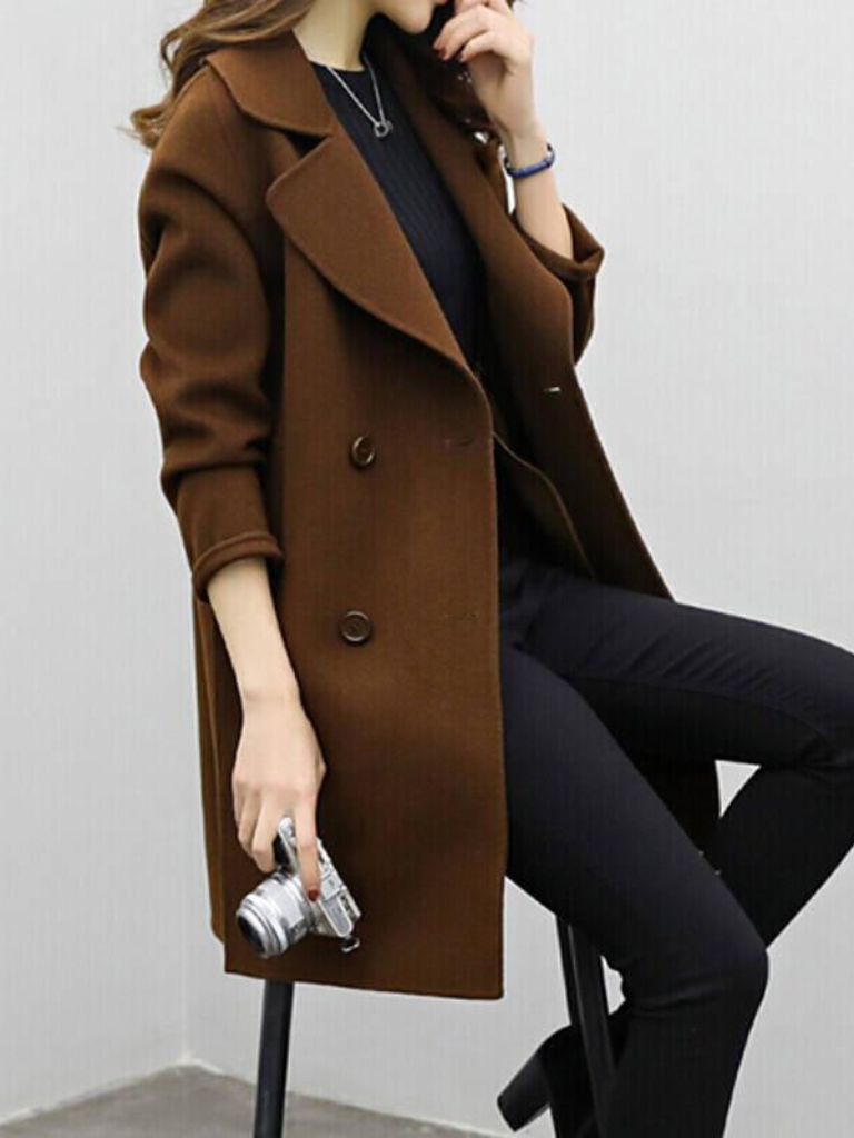 Manteau long croisé à revers pour femme