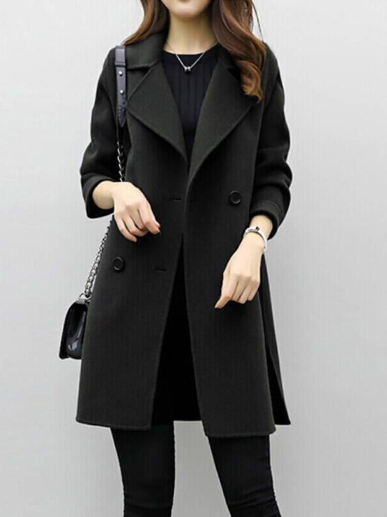 Manteau long croisé à revers pour femme