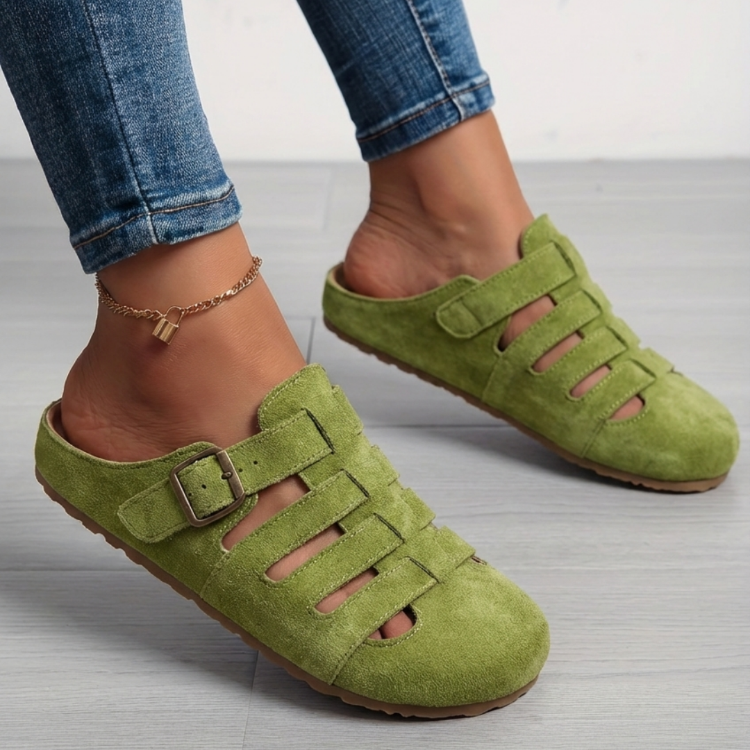 Sandales Mules Femme En Suède À Boucle Réglable