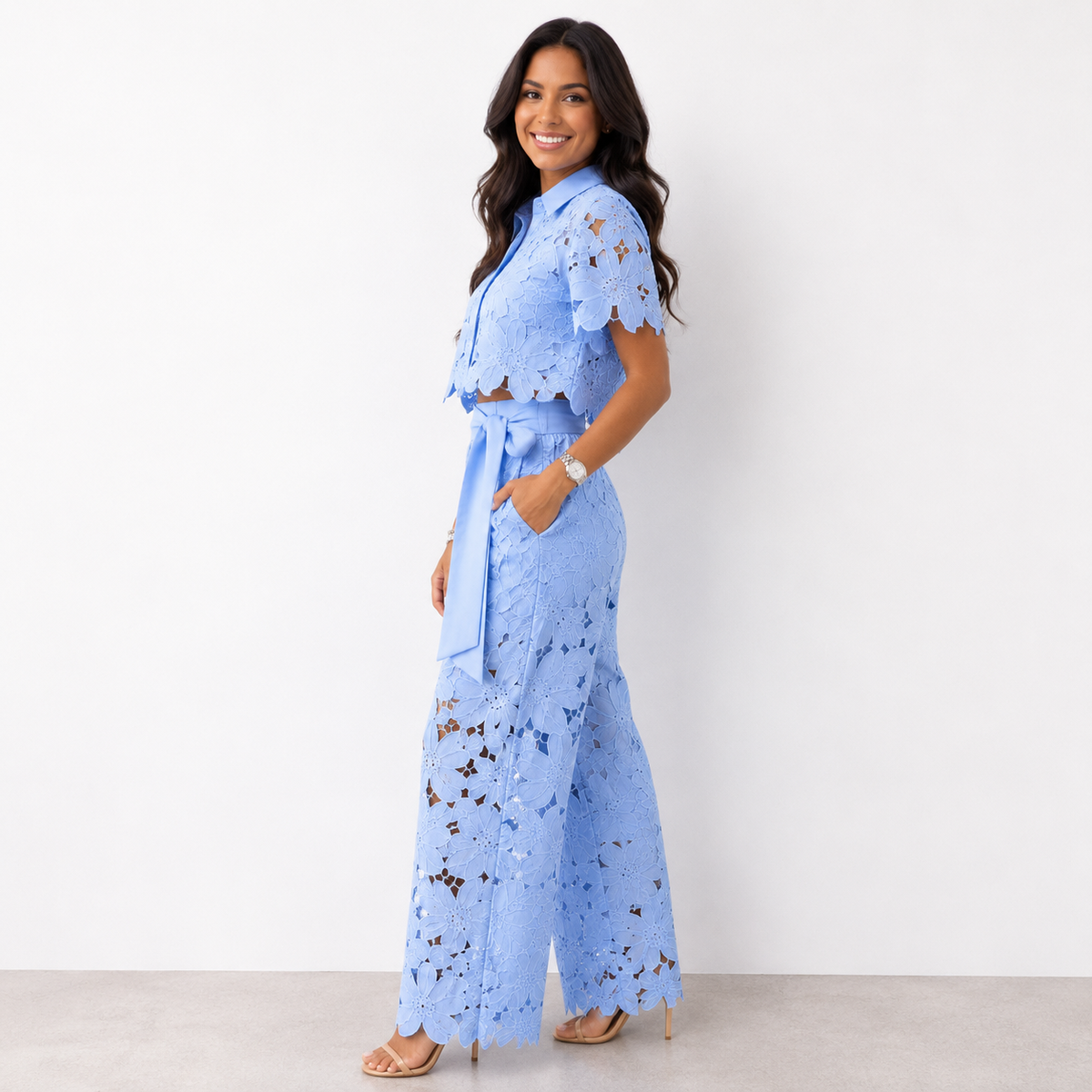 Ensemble fluide en dentelle florale pour femme