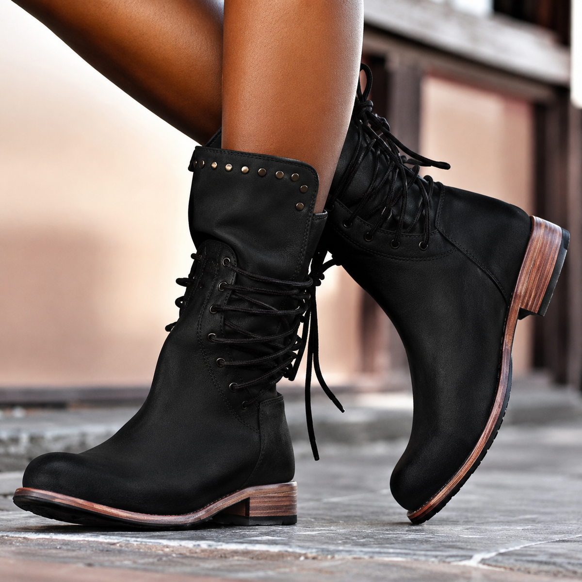 Bottes Rétro Femme Doublées En Polaire À Lacets