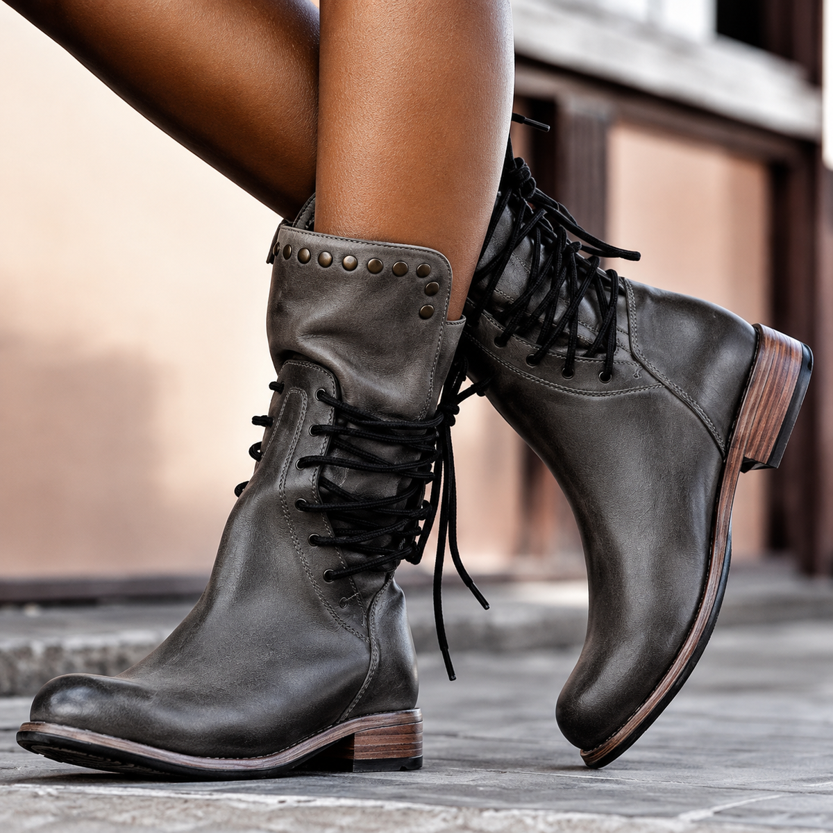 Bottes Rétro Femme Doublées En Polaire À Lacets