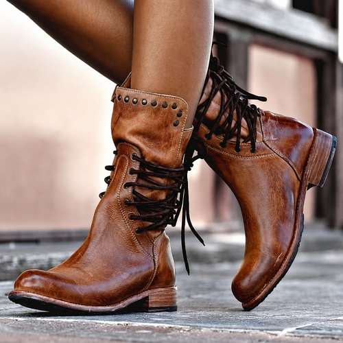 Bottes Rétro Femme Doublées En Polaire À Lacets
