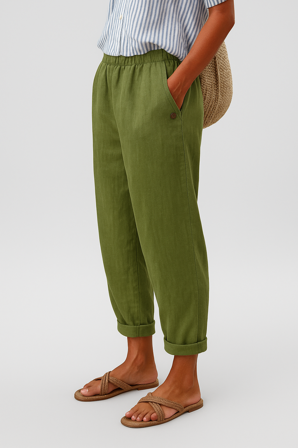 Pantalon en lin mélangé à coupe fuselée pour femme