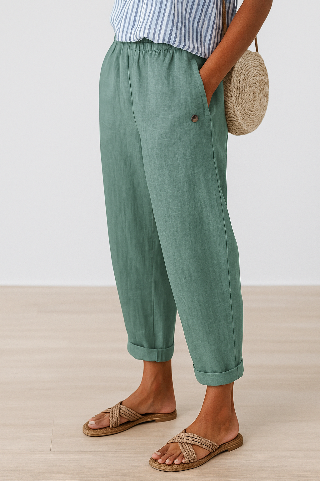 Pantalon en lin mélangé à coupe fuselée pour femme