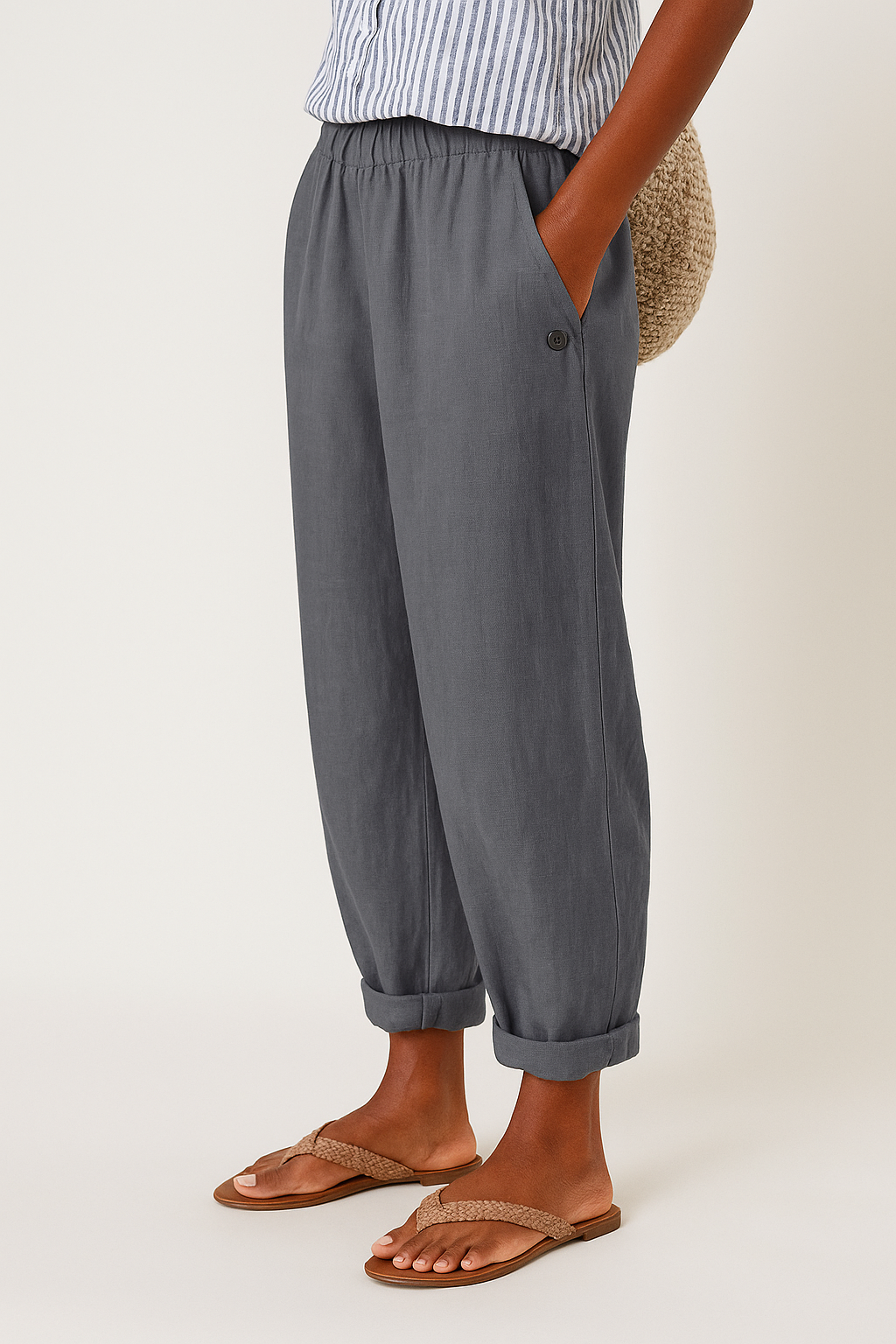Pantalon en lin mélangé à coupe fuselée pour femme