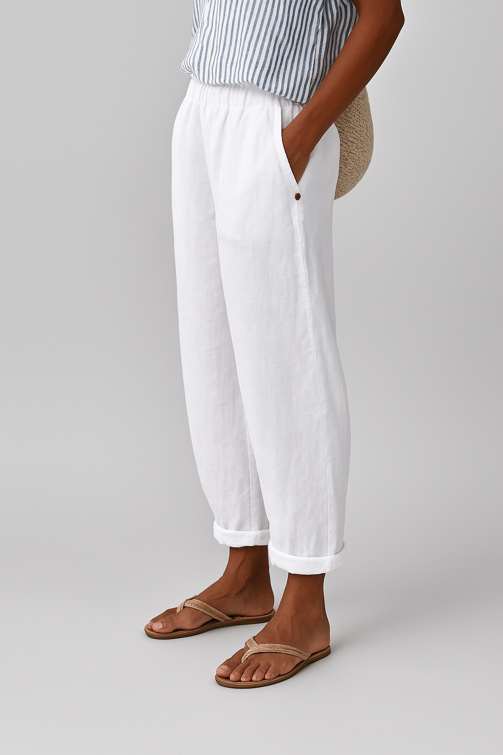 Pantalon en lin mélangé à coupe fuselée pour femme
