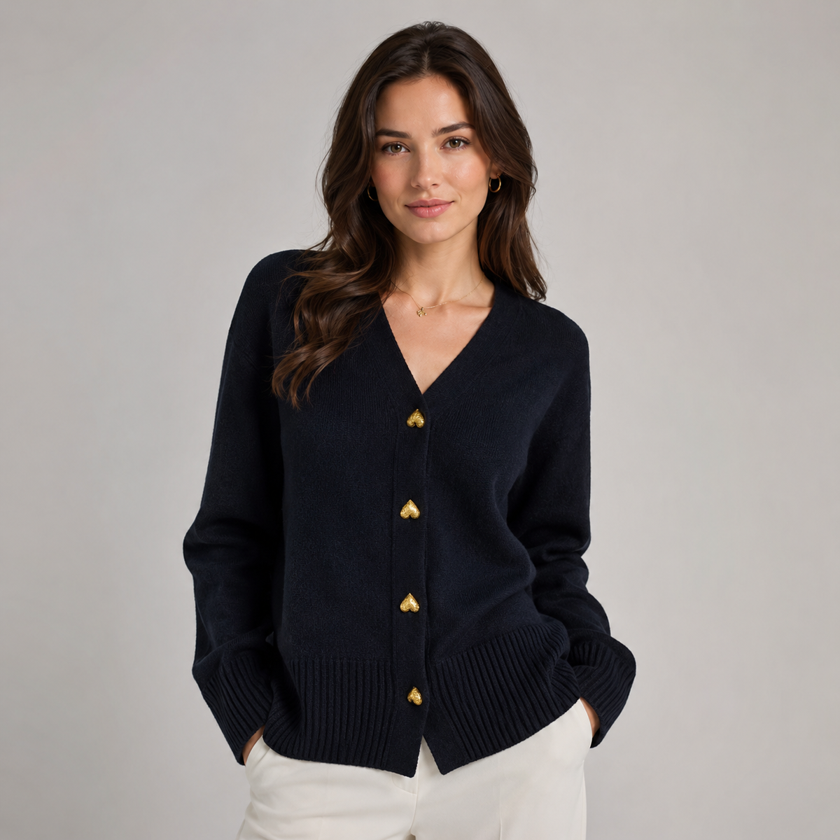Cardigan boutonné à encolure ronde et coupe droite pour femme
