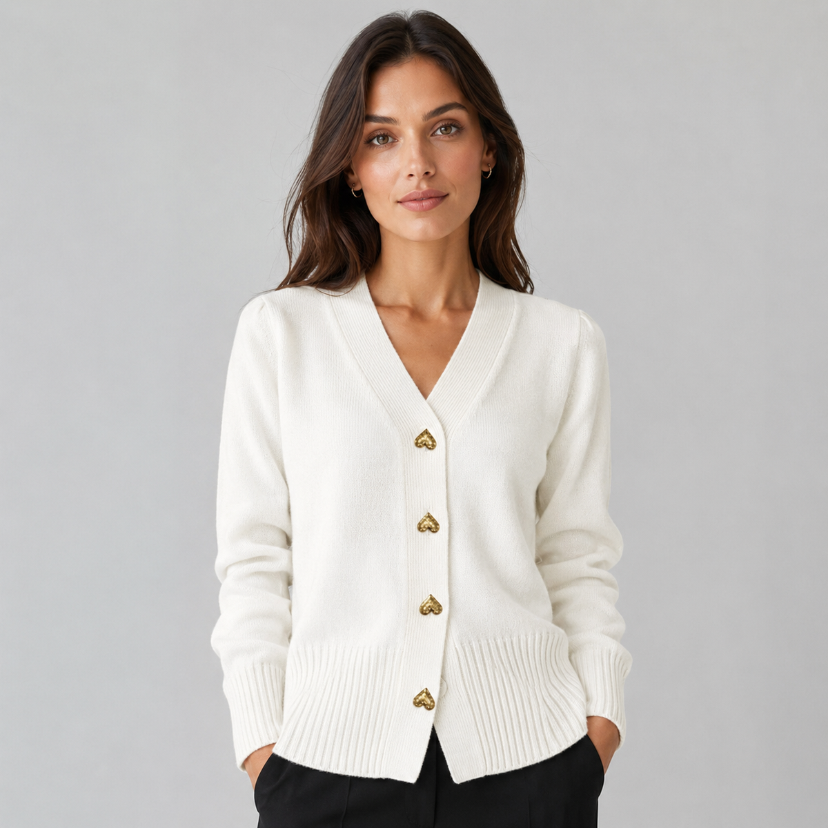 Cardigan boutonné à encolure ronde et coupe droite pour femme