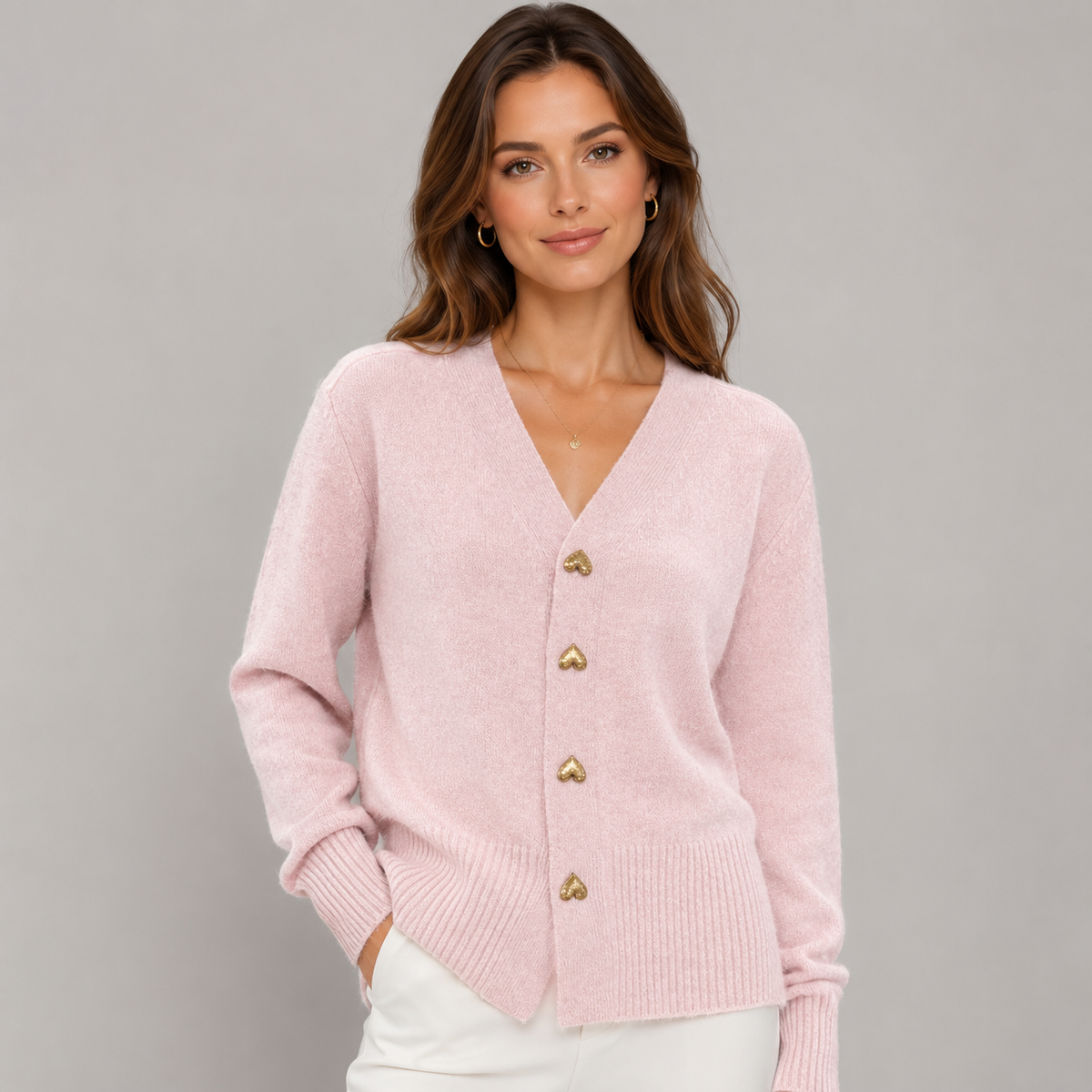 Cardigan boutonné à encolure ronde et coupe droite pour femme
