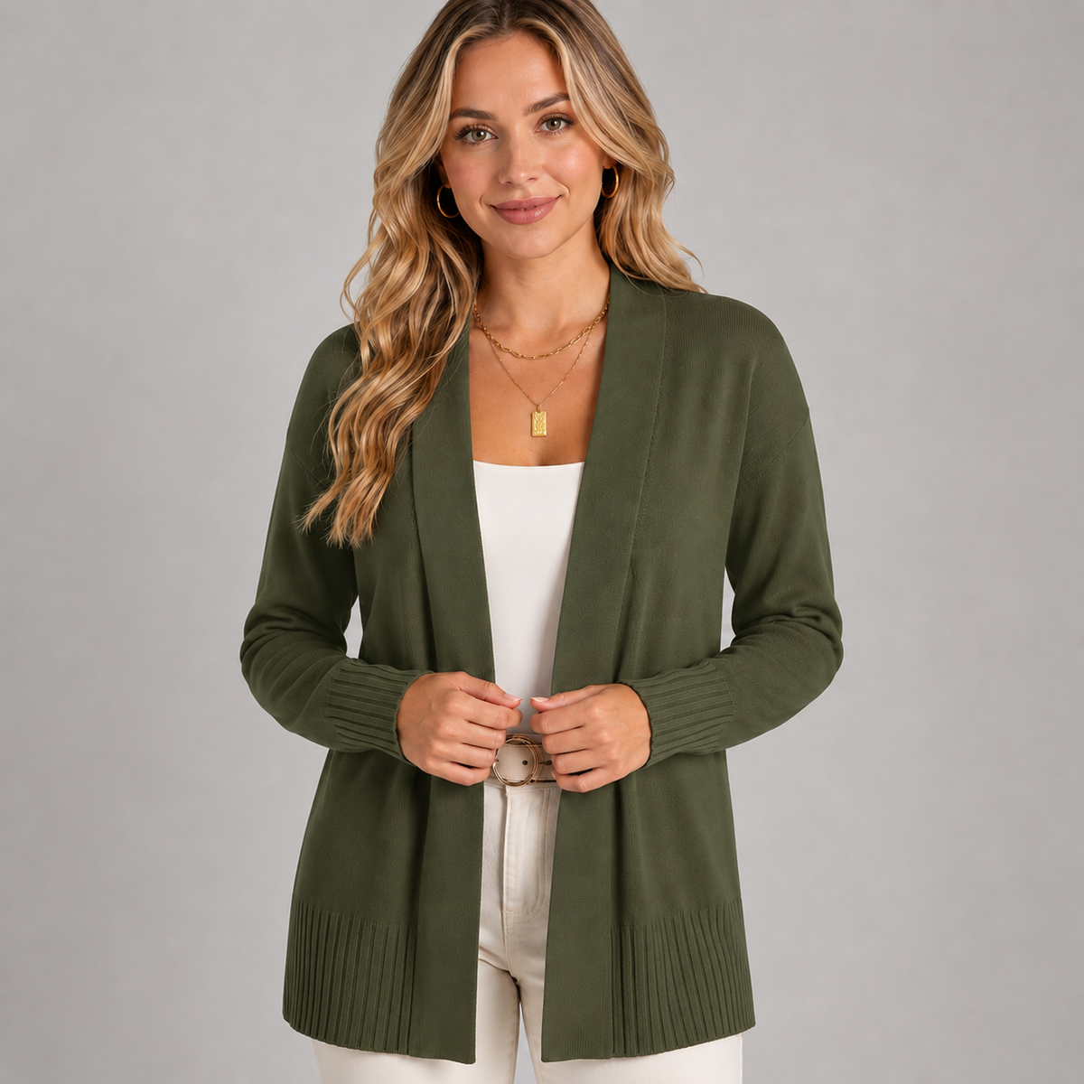 Cardigan long à col V et épaules tombantes pour femme