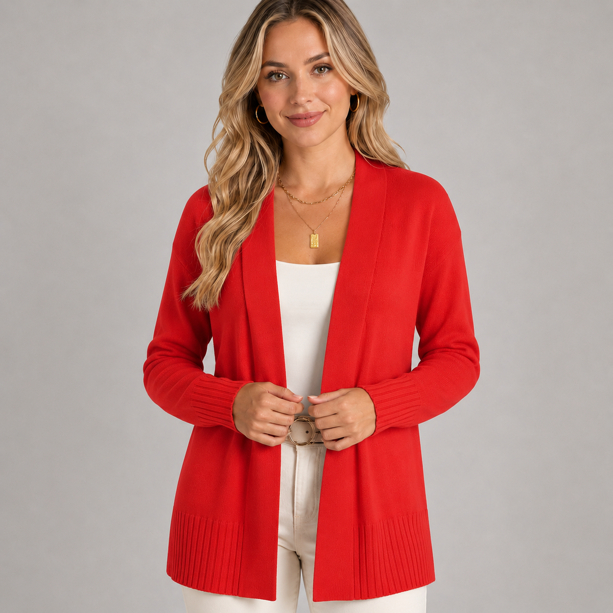 Cardigan long à col V et épaules tombantes pour femme