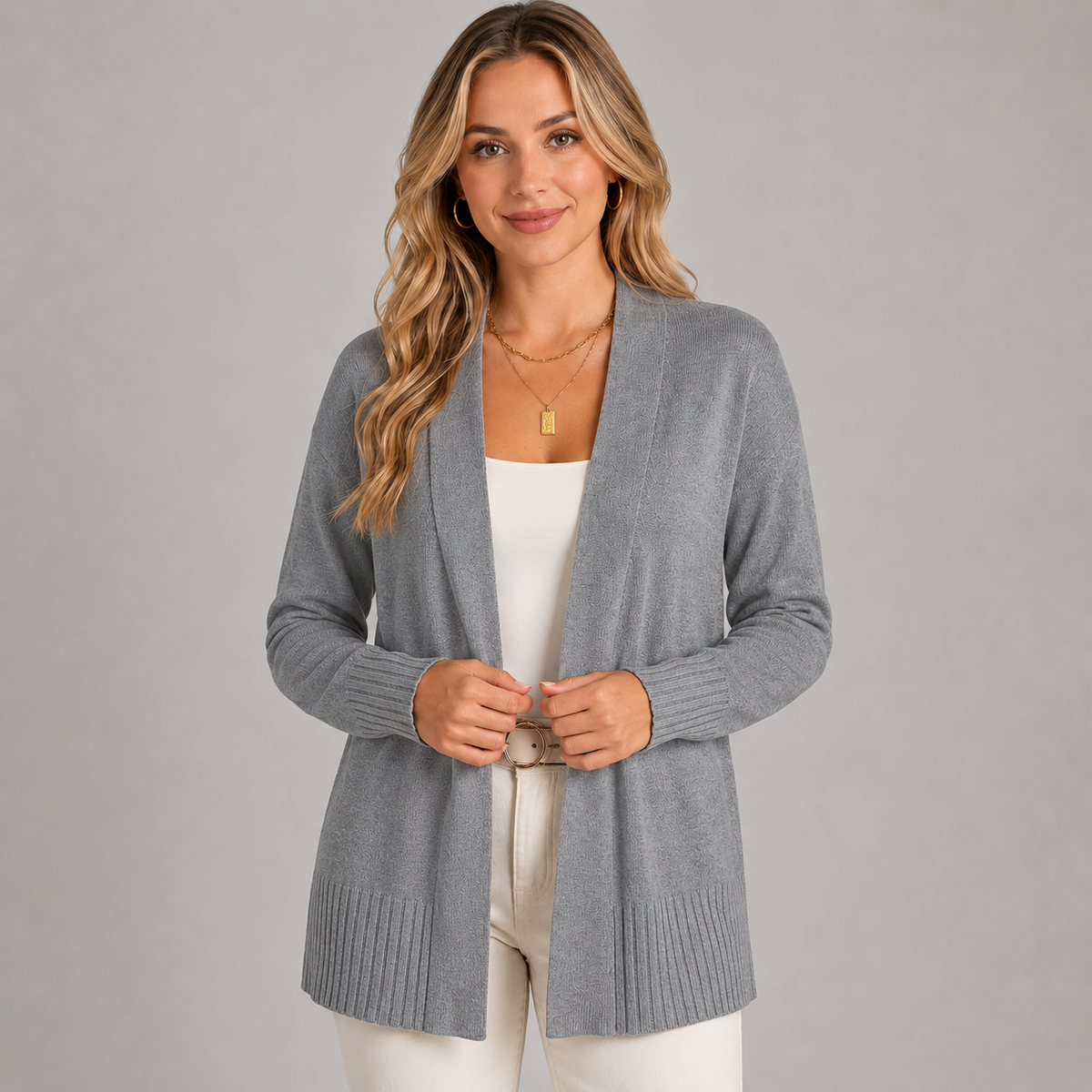 Cardigan long à col V et épaules tombantes pour femme
