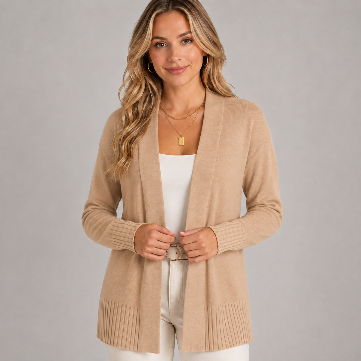 Cardigan long à col V et épaules tombantes pour femme