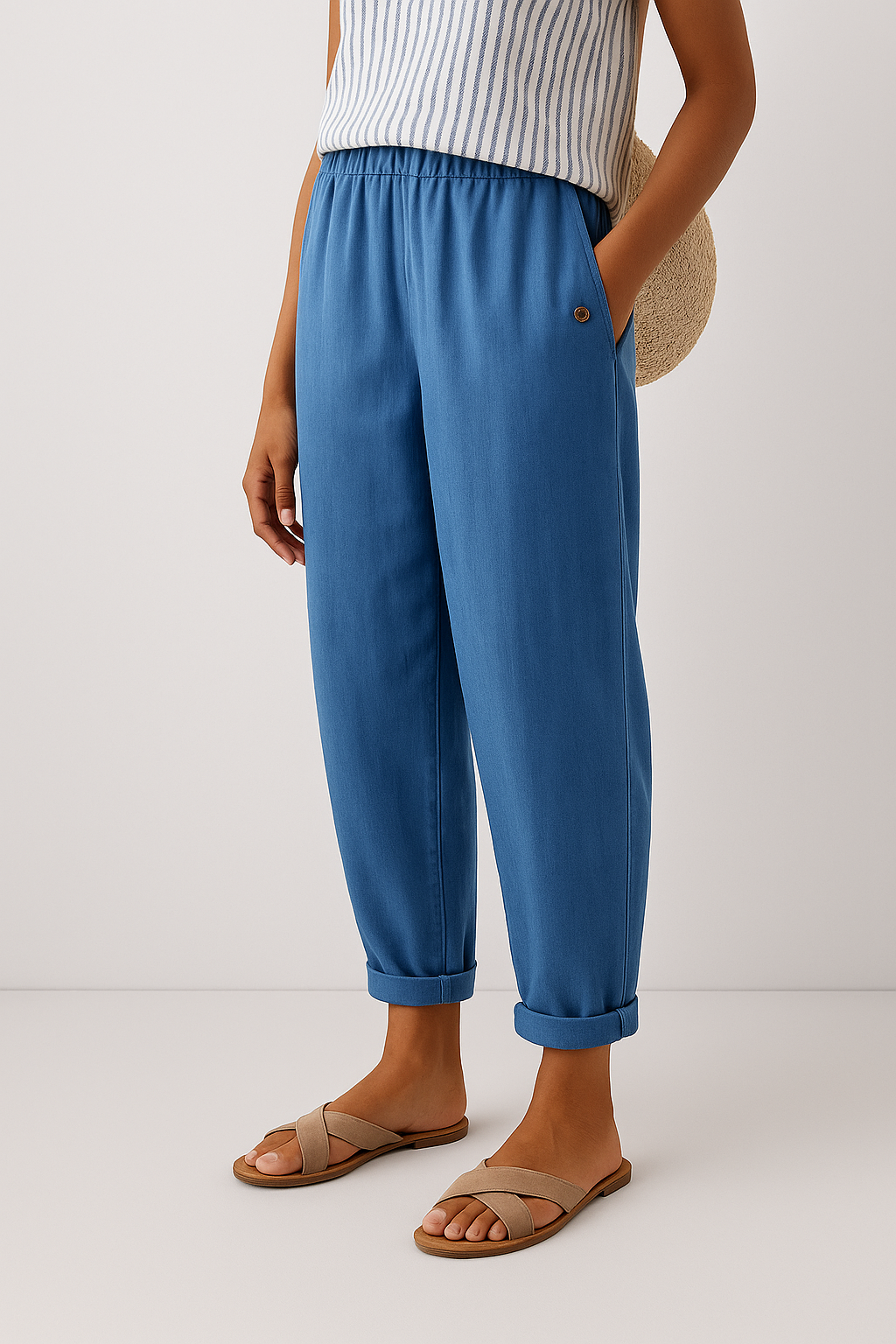 Pantalon en lin mélangé à coupe fuselée pour femme