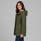 Trench long boutonné à capuche pour femme