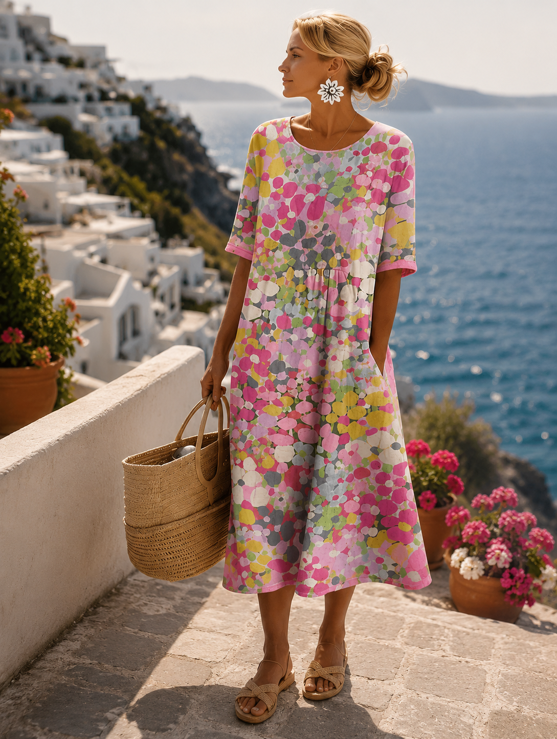 Robe midi fleurie et fluide pour femme