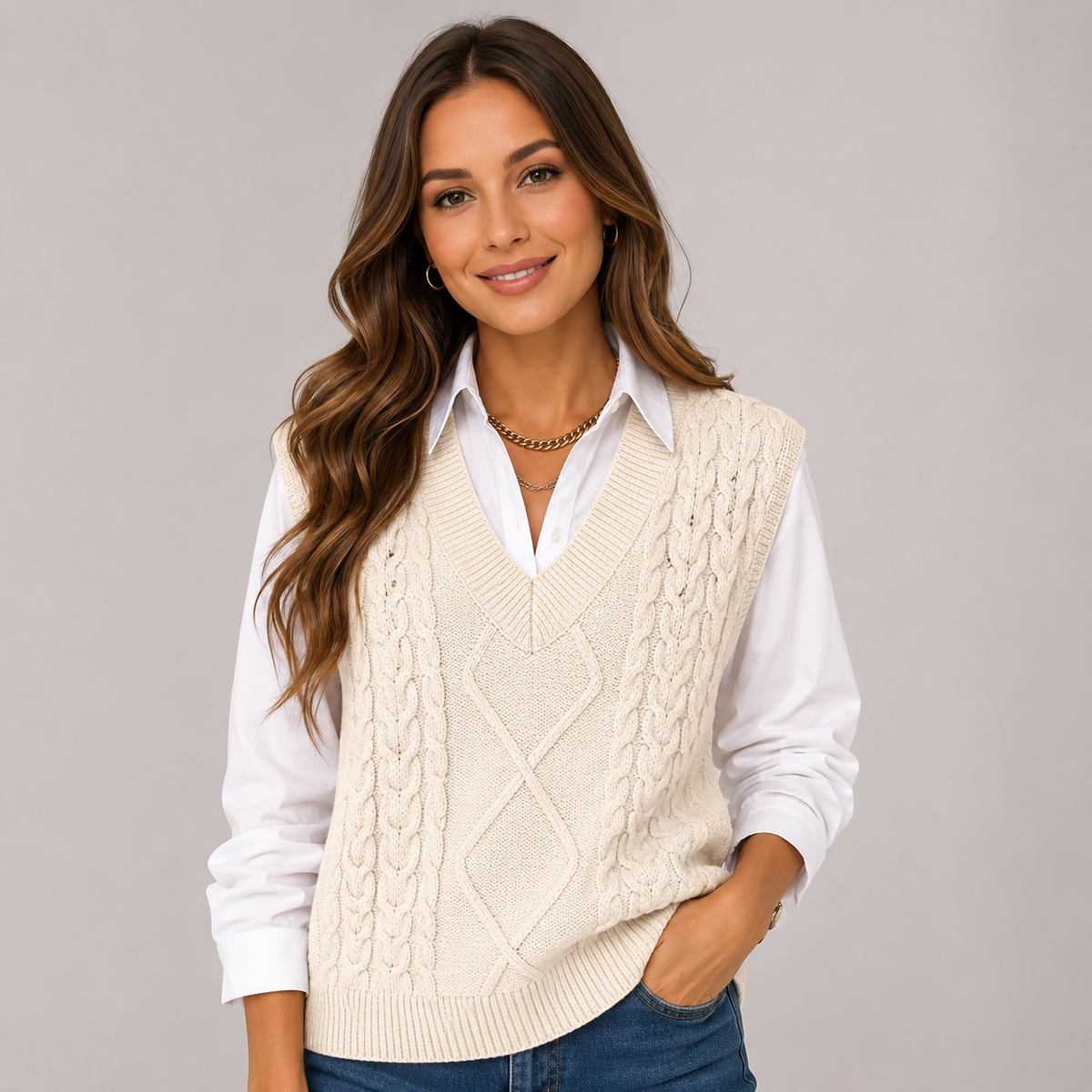 Débardeur en maille côtelée à col V pour femme