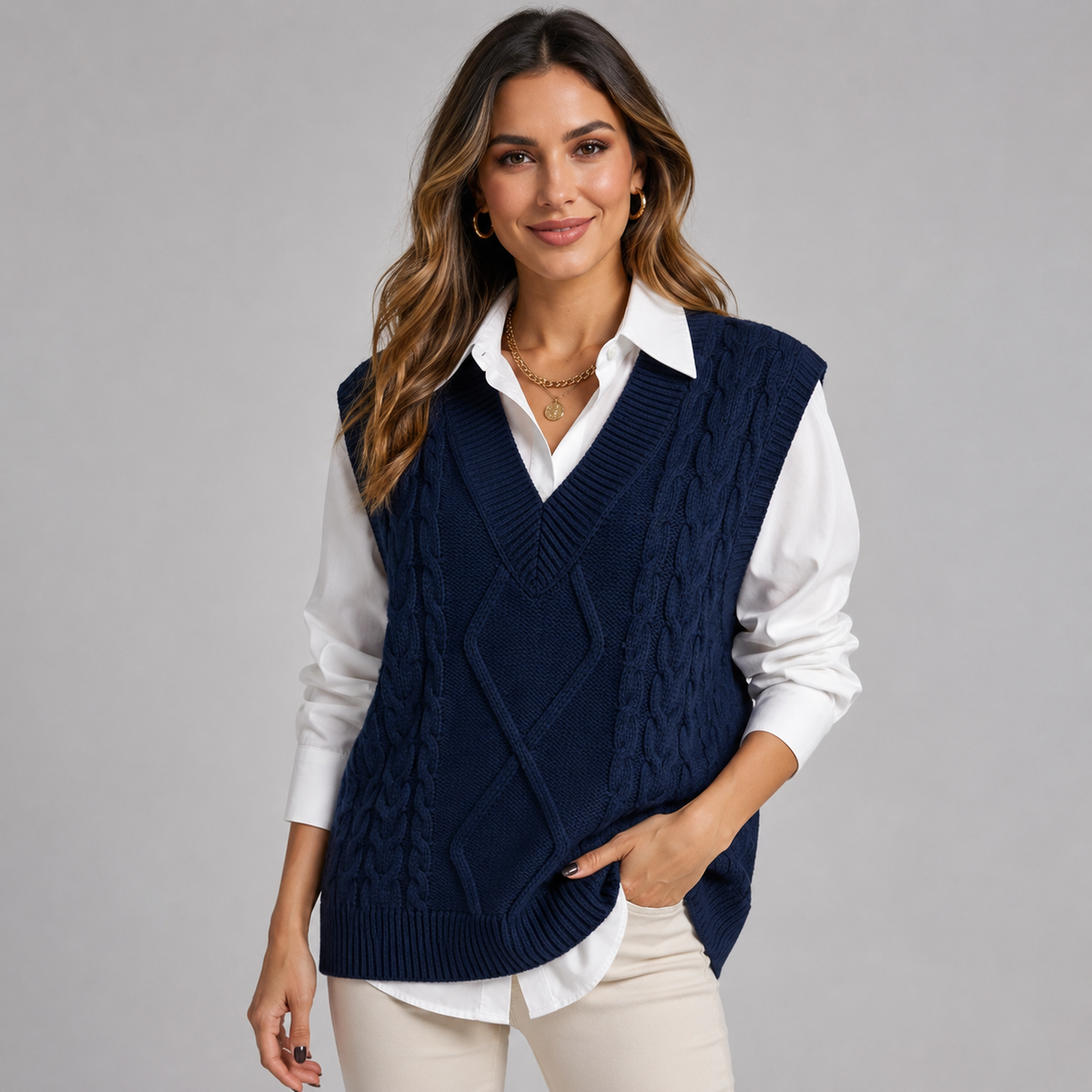 Débardeur en maille côtelée à col V pour femme