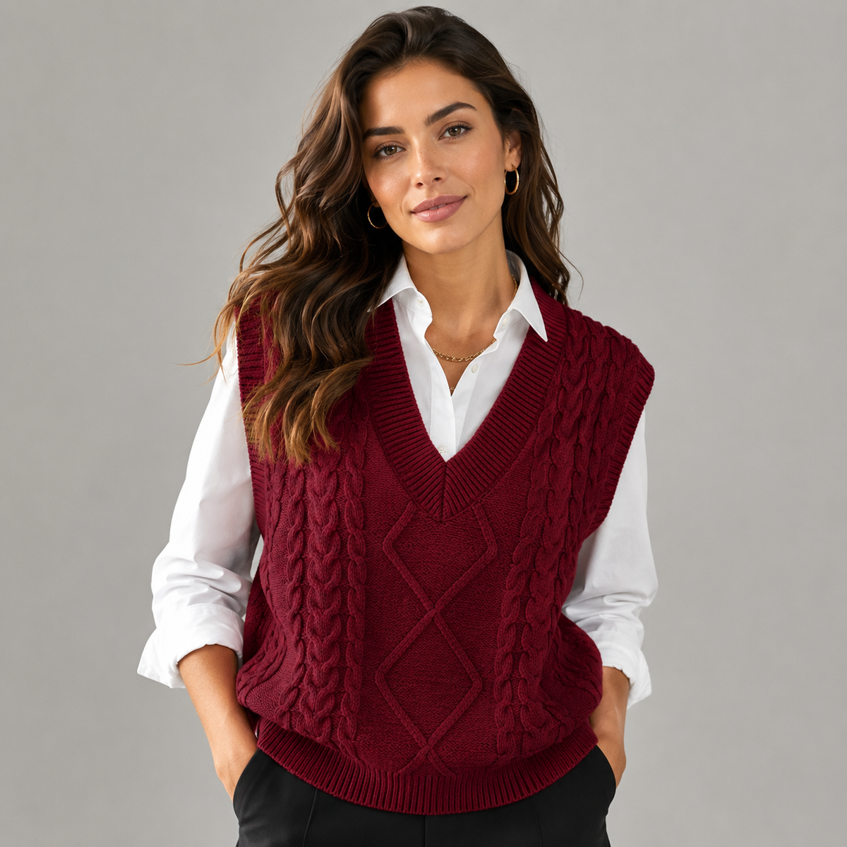 Débardeur en maille côtelée à col V pour femme