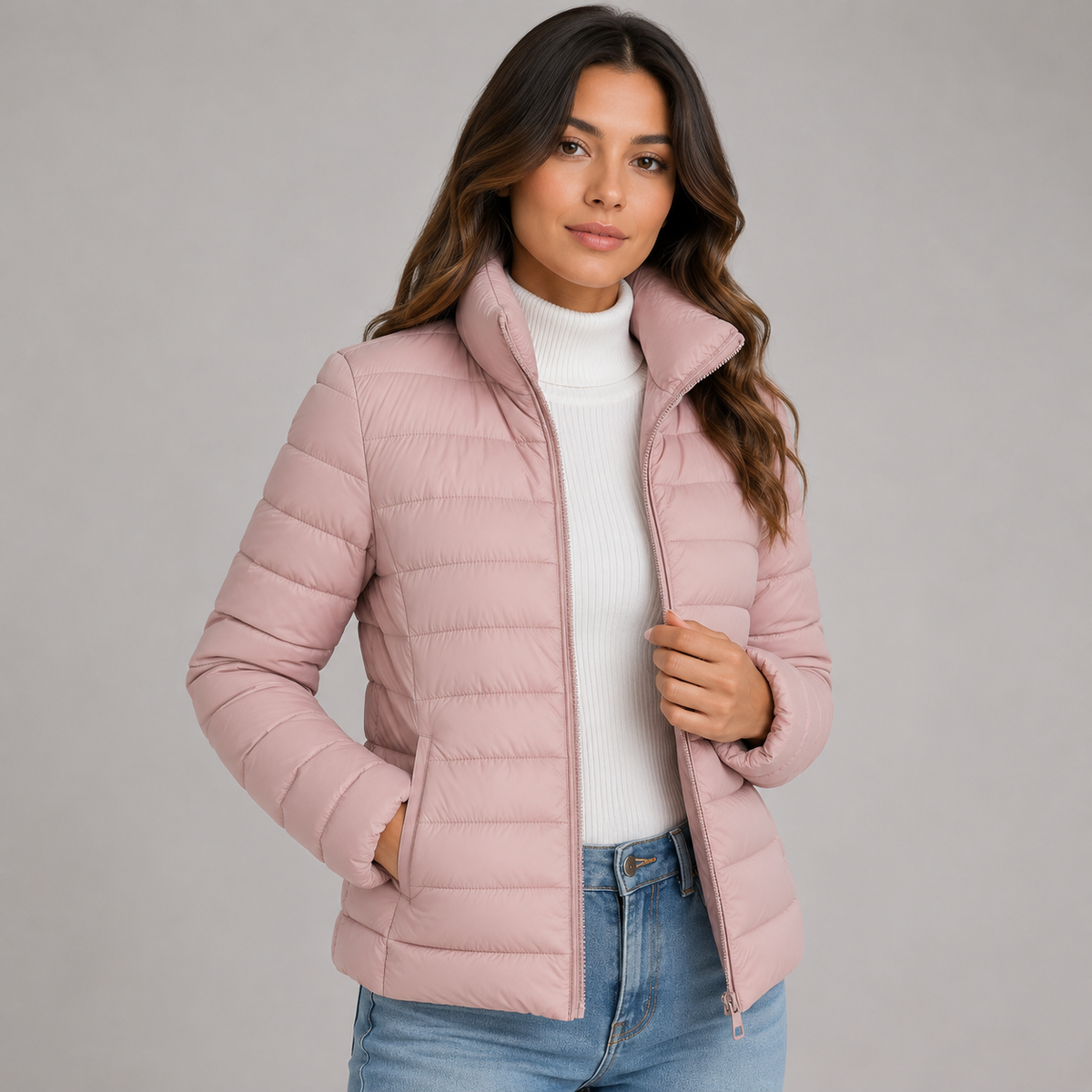 Doudoune légère cintrée à col montant zippée pour femme