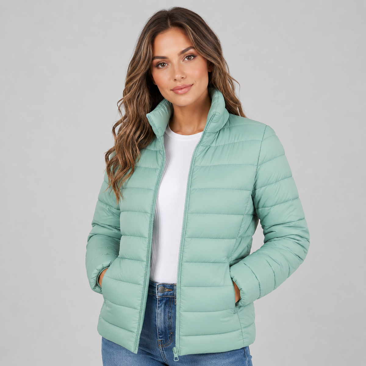 Doudoune légère cintrée à col montant zippée pour femme