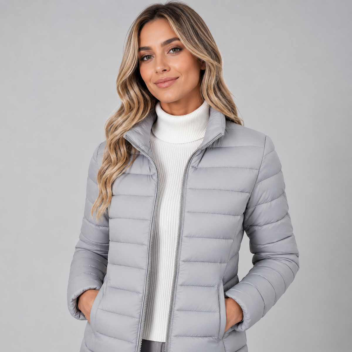 Doudoune légère cintrée à col montant zippée pour femme