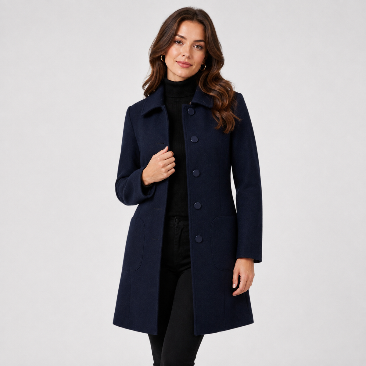 Manteau long en laine mélangée à coupe tailleur pour femme