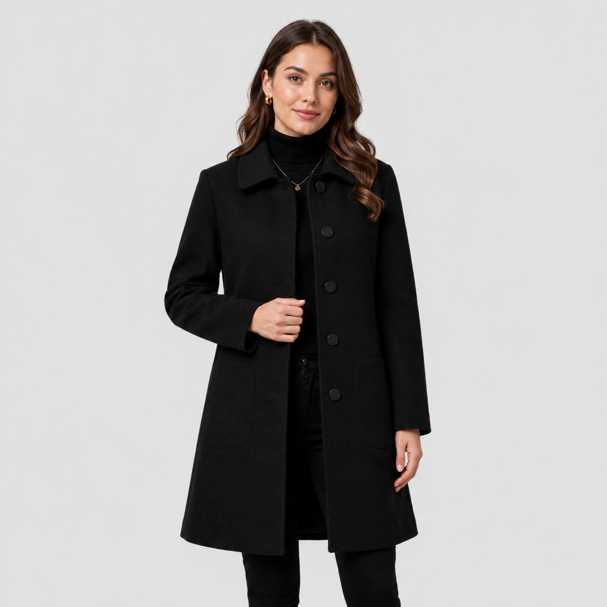 Manteau long en laine mélangée à coupe tailleur pour femme