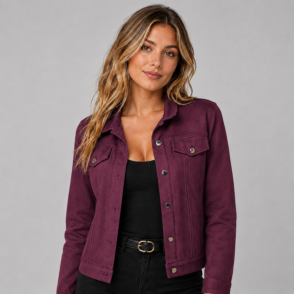 Veste boutonnée effet daim à poches poitrine pour femme