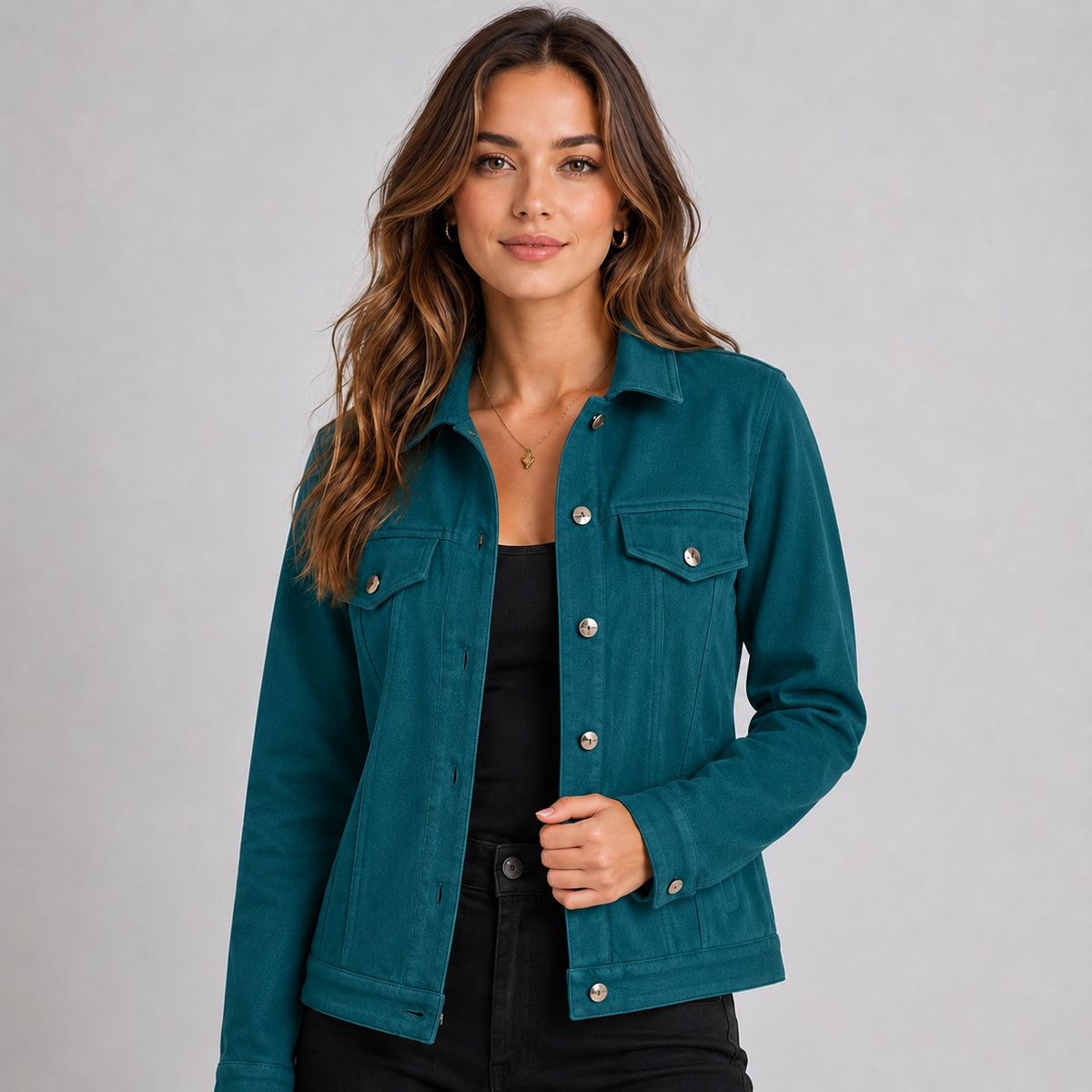 Veste boutonnée effet daim à poches poitrine pour femme